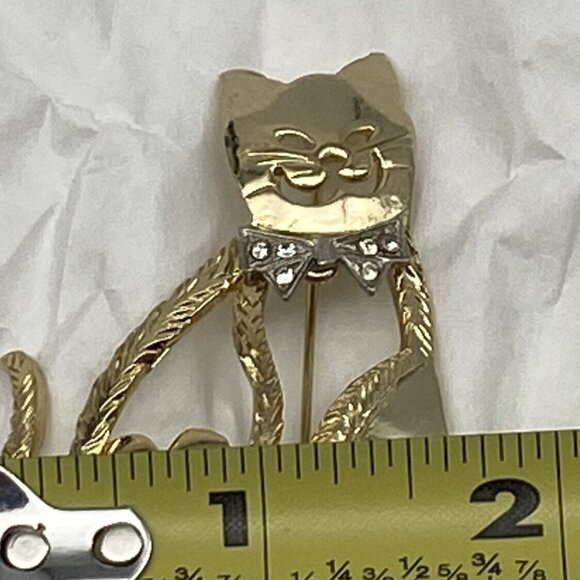 Vintage Ultra Craft Brooch Pin Cat Brushed Gold Tone Open Bow‎ tie Heart Signed - Picture 6 of 8